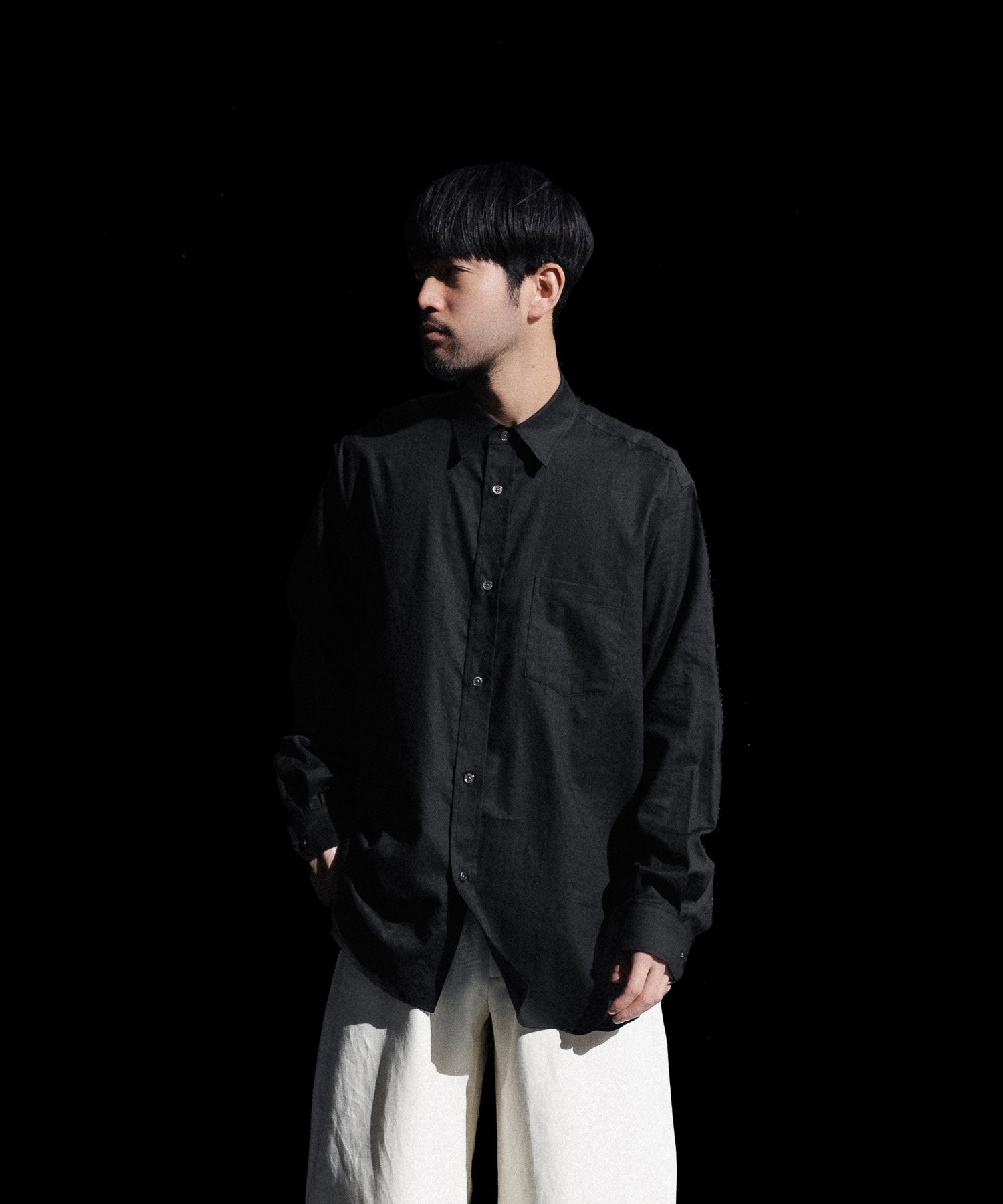 ssstein / シュタイン】COTTON SILK OVERSIZED PLACKET SHIRT - BLACK