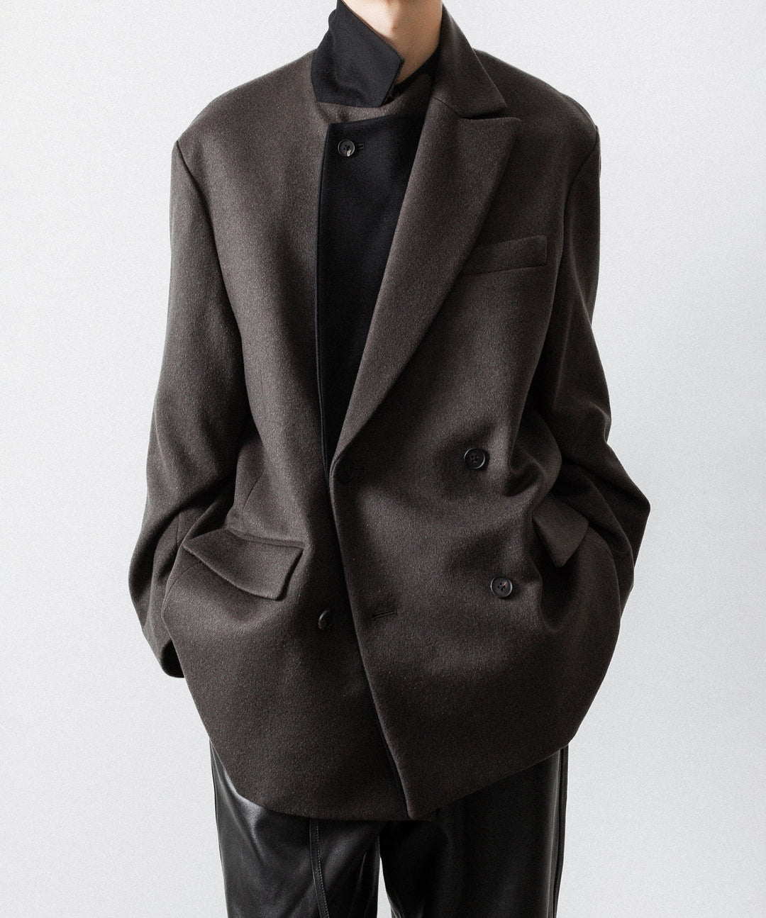 【ssstein】OVERSIZED DOUBLE LAPELED JACKET - GREY KHAKI
