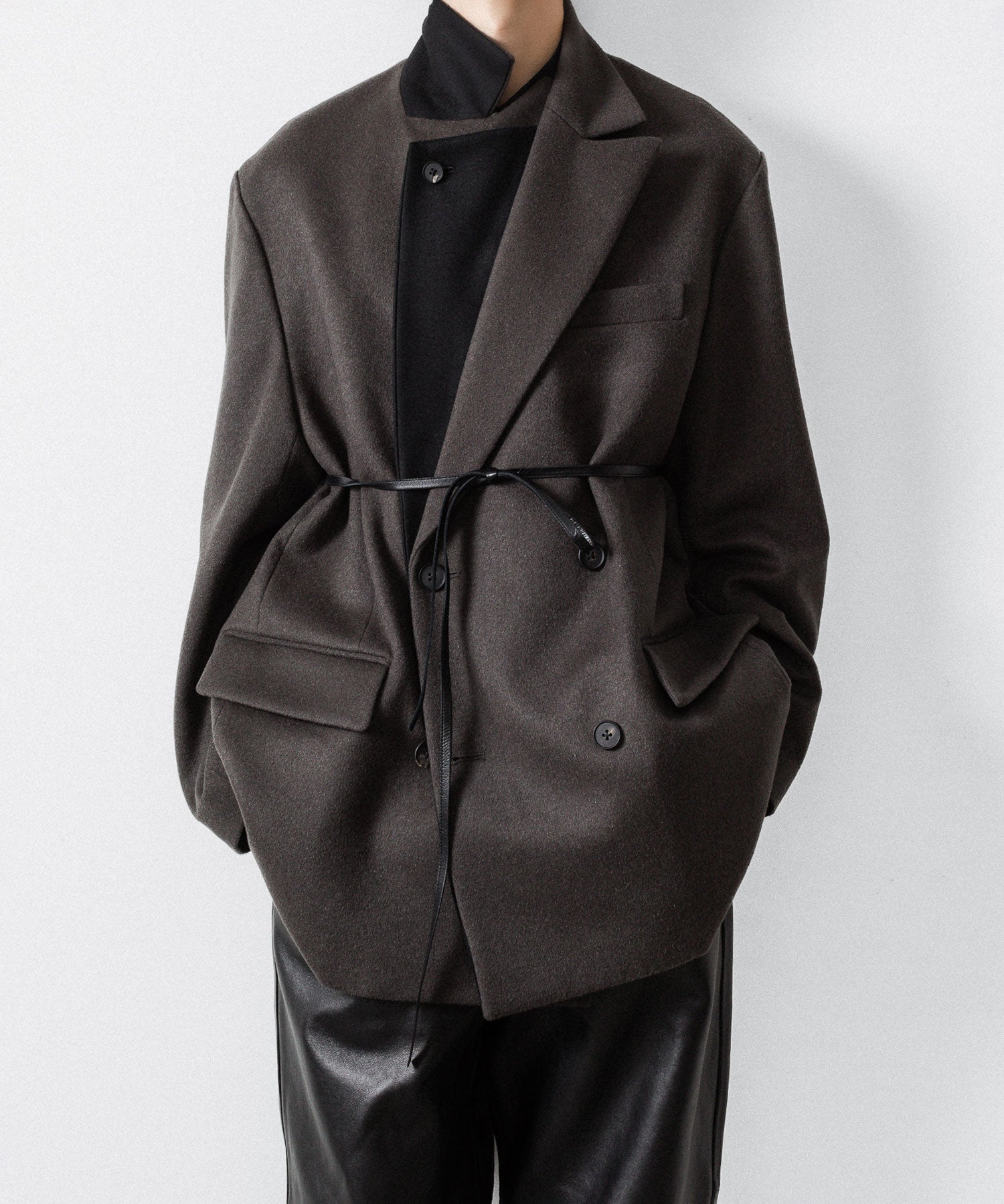 ssstein / シュタイン】OVERSIZED DOUBLE LAPELED JACKET - GREY KHAKI