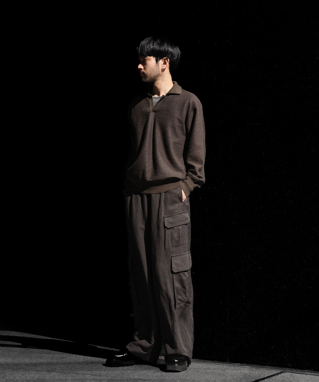 【ssstein】SLUB COTTON KNIT SKIPPER LS - KHAKI