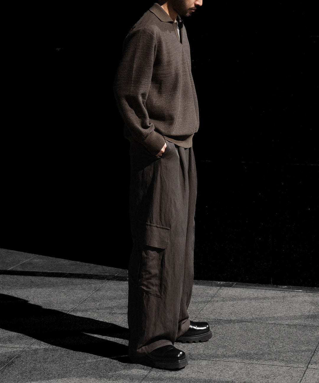 【ssstein】SLUB COTTON KNIT SKIPPER LS - KHAKI