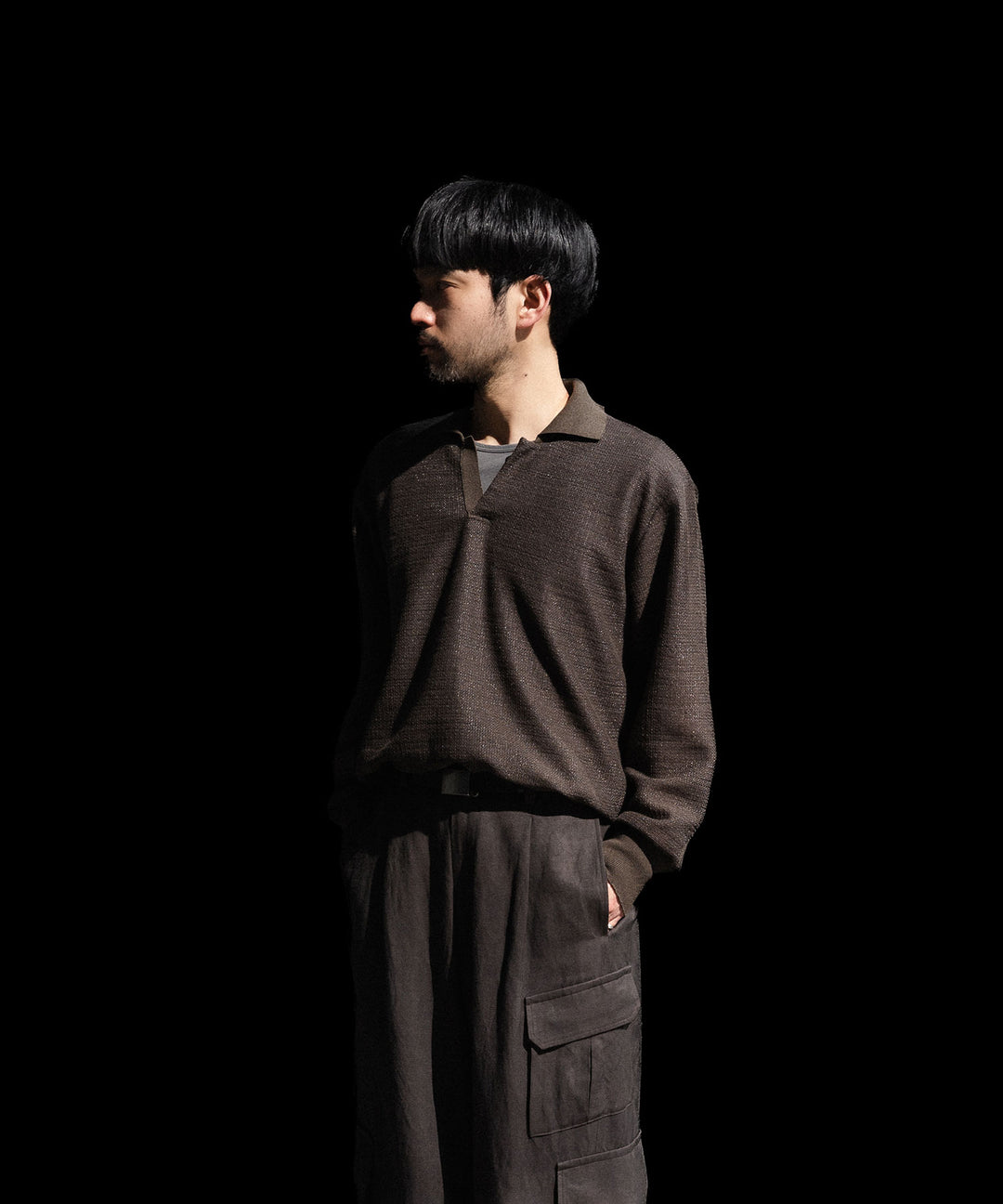 【ssstein】SLUB COTTON KNIT SKIPPER LS - KHAKI