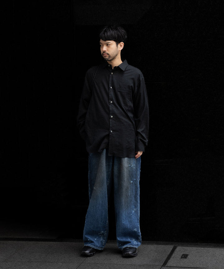 ssstein(シュタイン)のCOTTON/SILK OVERSIZED REGULAR COLLAR SHIRT - BLACKの公式通販サイトsession福岡セレクトショップ