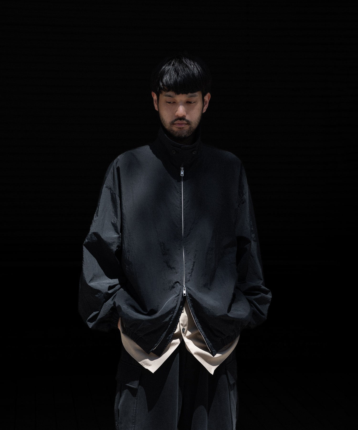 ssstein / シュタイン】RECYCLED NYLON OVERSIZED ZIP JACKET - BLACK