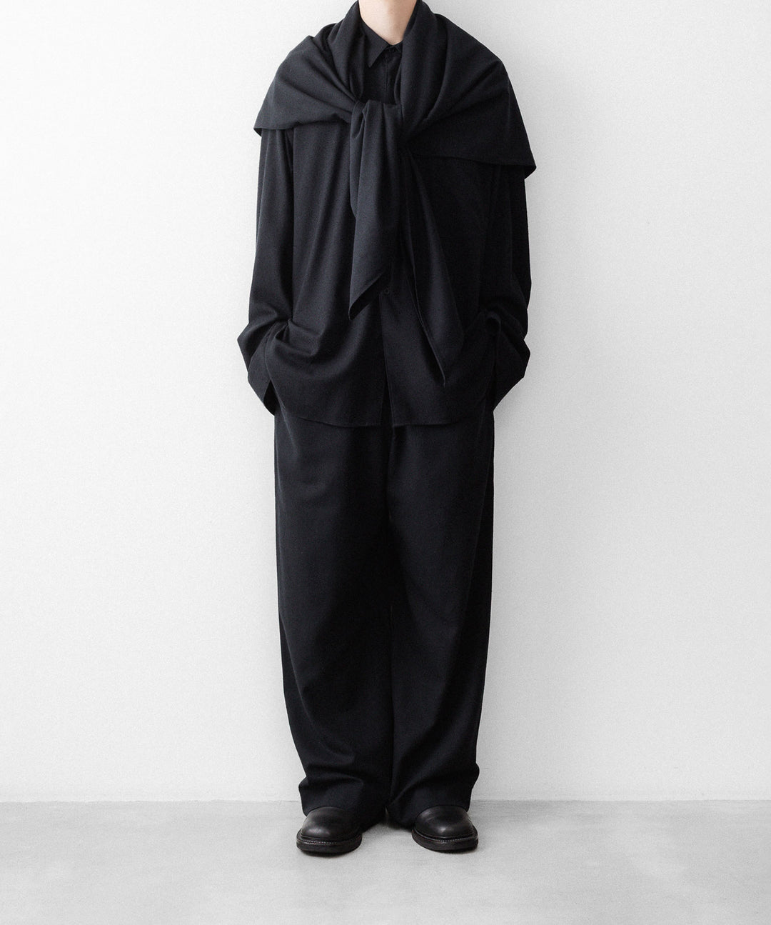 【INTÉRIM】SILK NOIL WIDE DRESS EASY PANTS - BLACK
