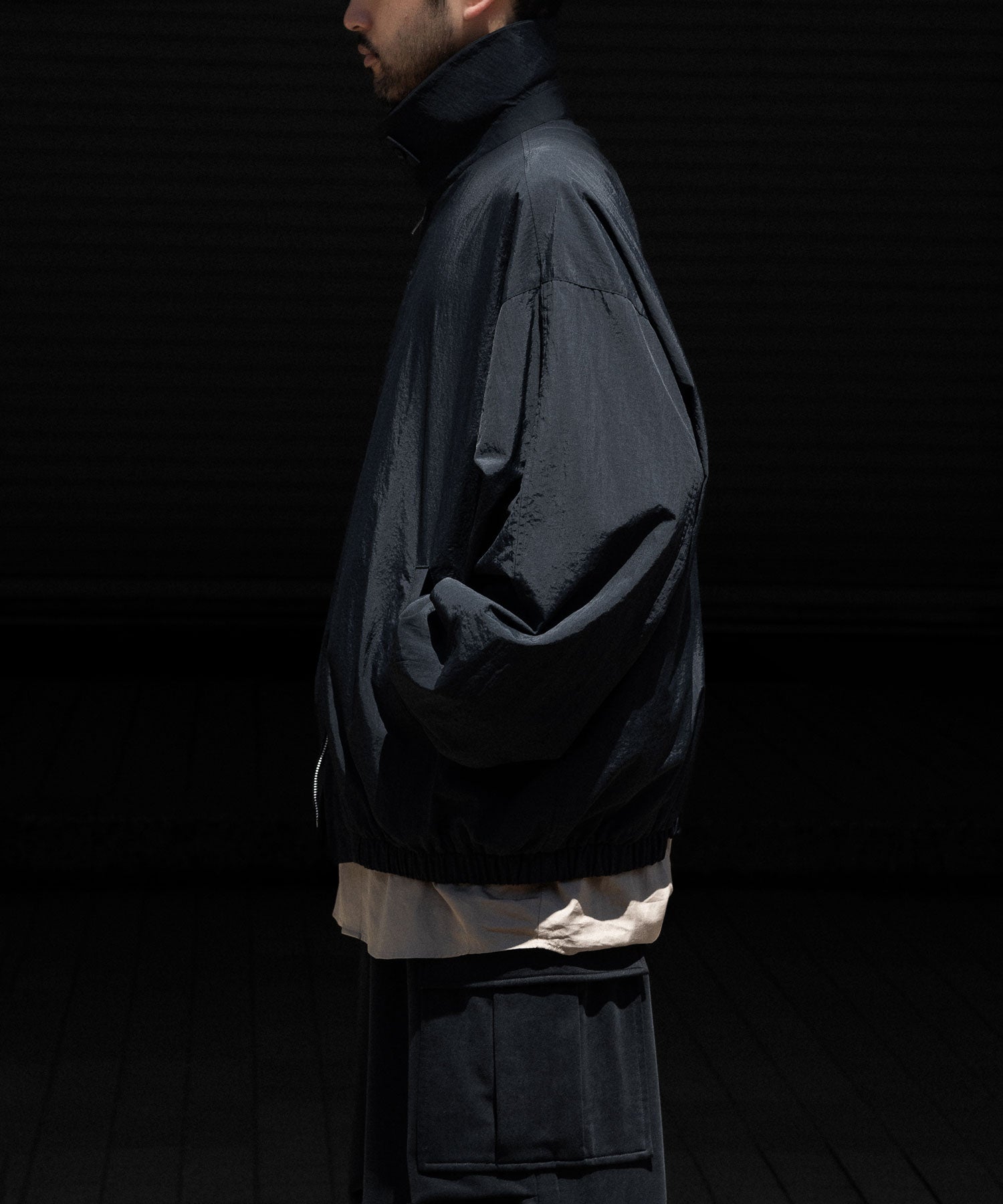 ssstein / シュタイン】RECYCLED NYLON OVERSIZED ZIP JACKET - BLACK