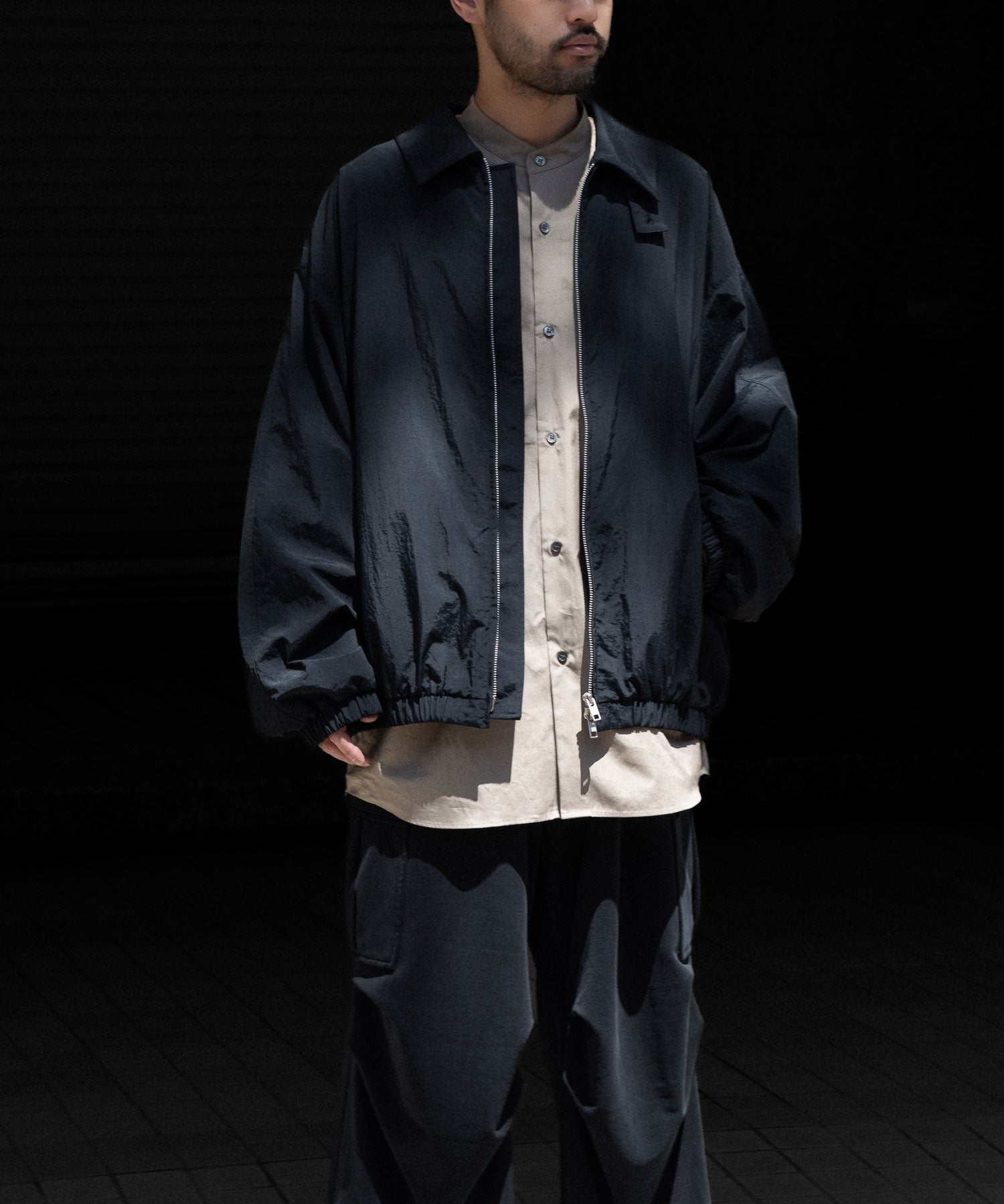 ssstein / シュタイン】RECYCLED NYLON OVERSIZED ZIP JACKET - BLACK
