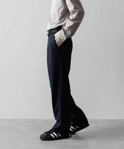 【INTÉRIM】VIRGIN WOOL AND CASHMERE FLANNEL 2-TUCK STRAIGHT SLACKS - TOP NAVY