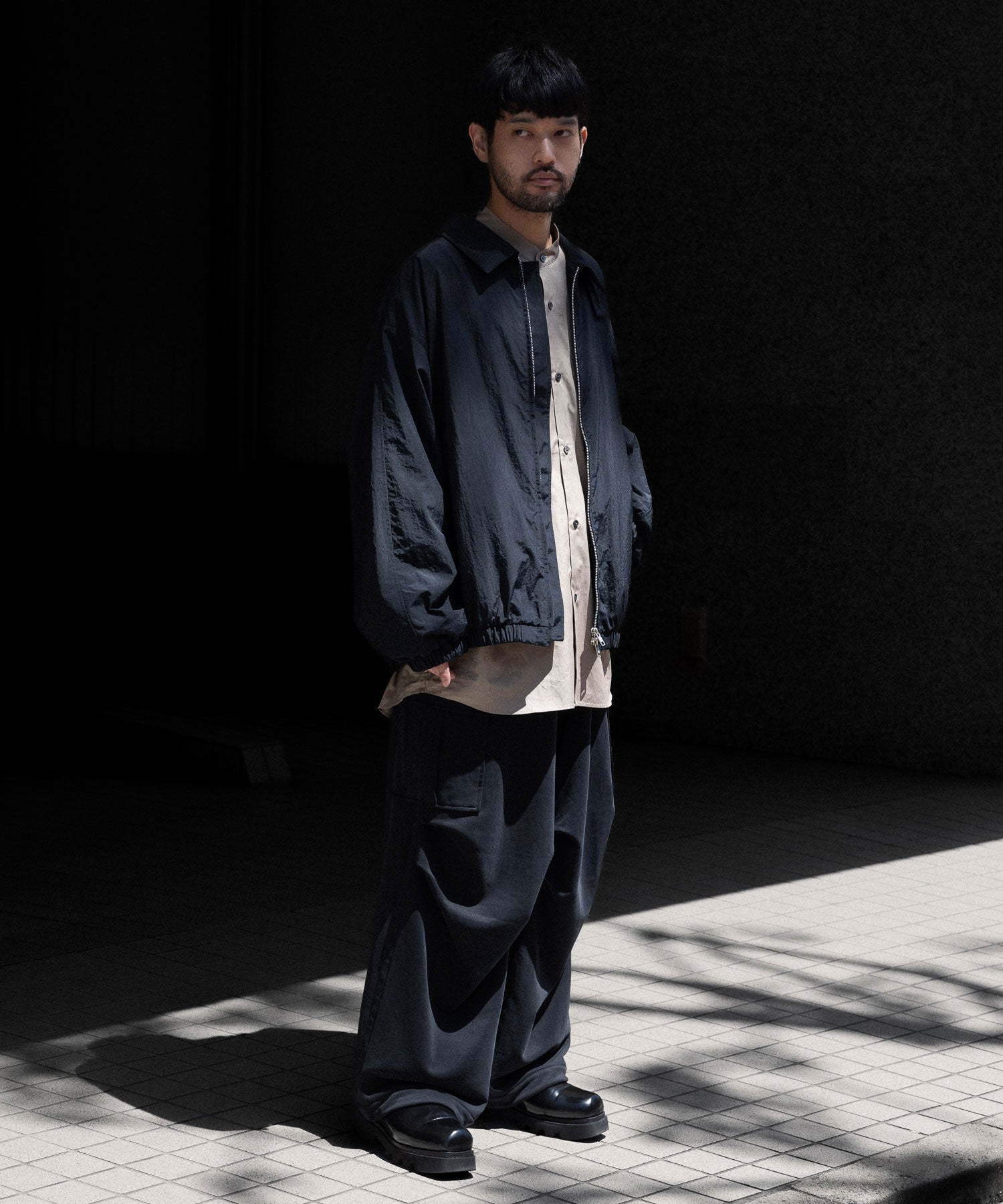 ssstein / シュタイン】RECYCLED NYLON OVERSIZED ZIP JACKET - BLACK