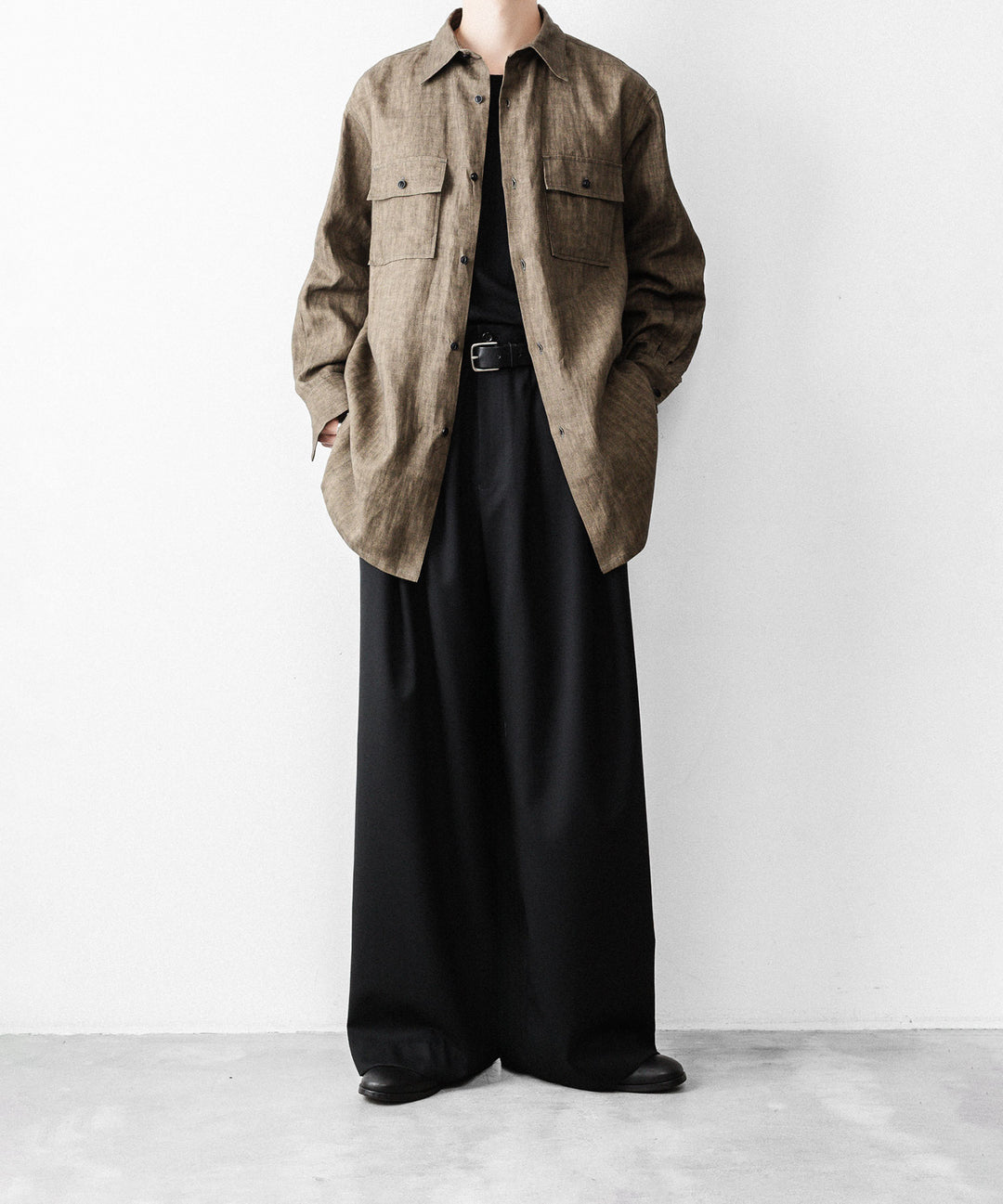 【nakedgauge】 SUMI LINEN BIG SHIRT - KHAKI