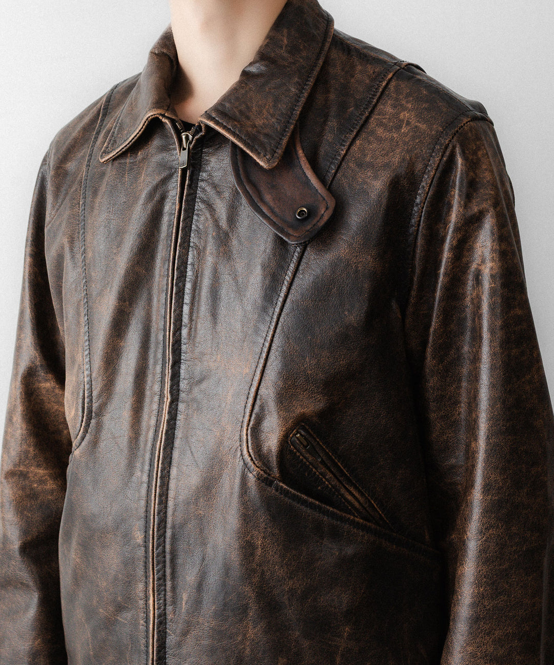 ANTHEM Aアンセムエー のRUSTY BUFFALO LEATHER ZIP BLOUSON - BROWNの公式通販サイトsession福岡セレクトショップ