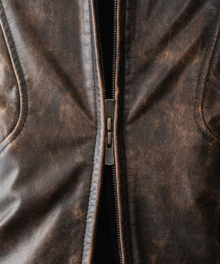 ANTHEM Aアンセムエー のRUSTY BUFFALO LEATHER ZIP BLOUSON - BROWNの公式通販サイトsession福岡セレクトショップ