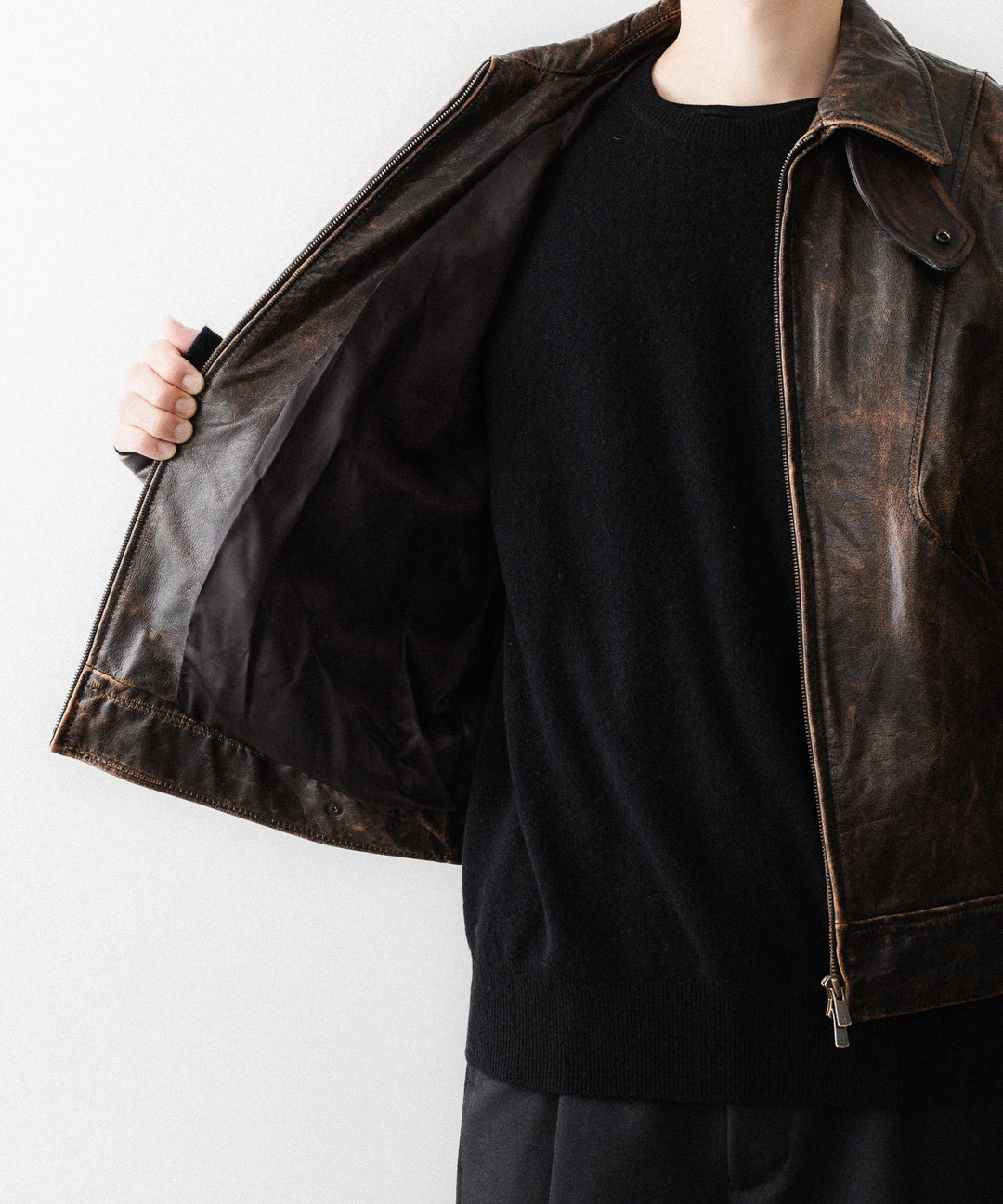 ANTHEM Aアンセムエー のRUSTY BUFFALO LEATHER ZIP BLOUSON - BROWNの公式通販サイトsession福岡セレクトショップ