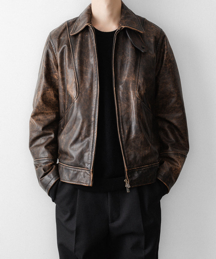 ANTHEM Aアンセムエー のRUSTY BUFFALO LEATHER ZIP BLOUSON - BROWNの公式通販サイトsession福岡セレクトショップ