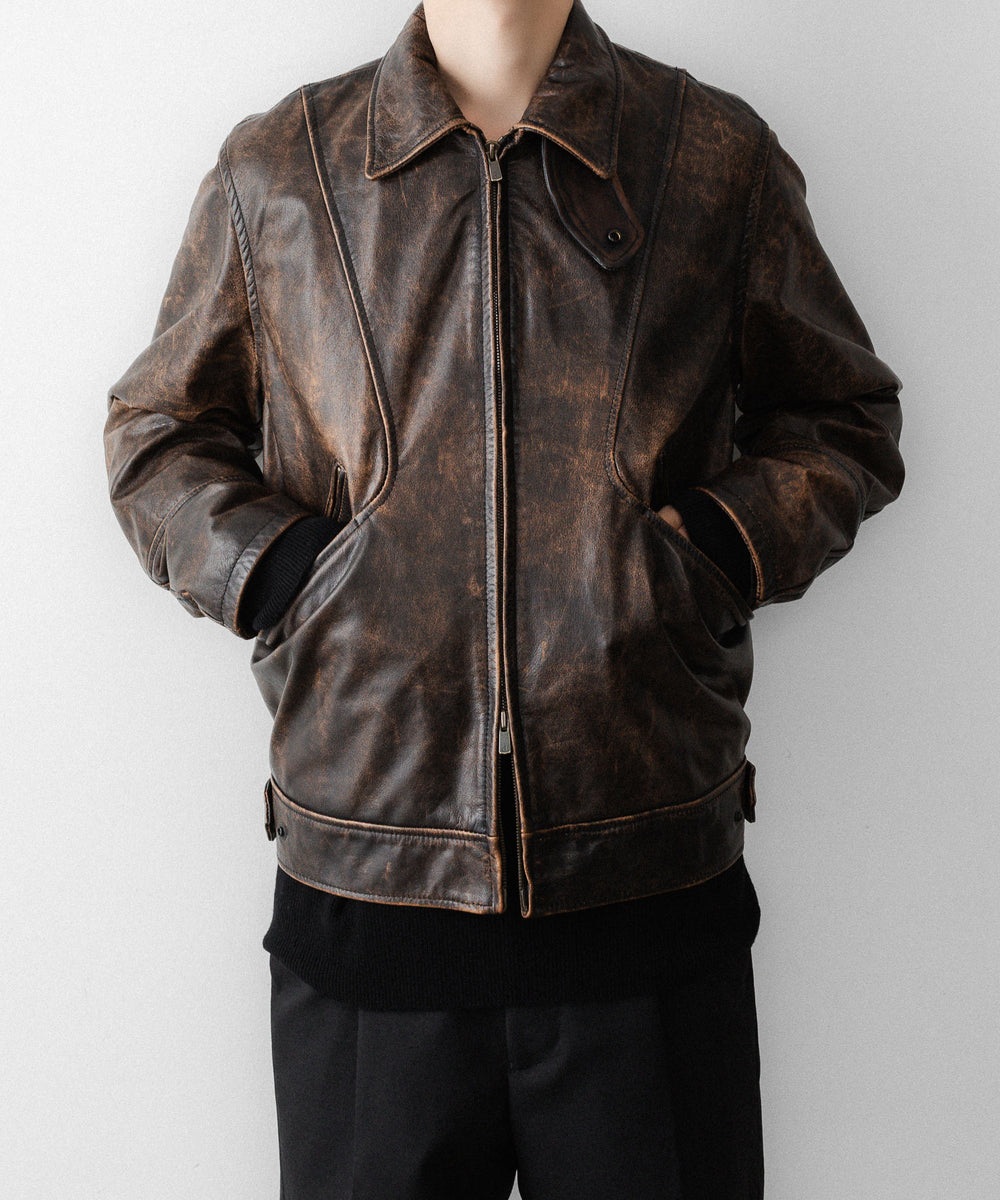 ANTHEM Aアンセムエー のRUSTY BUFFALO LEATHER ZIP BLOUSON - BROWNの公式通販サイトsession福岡セレクトショップ