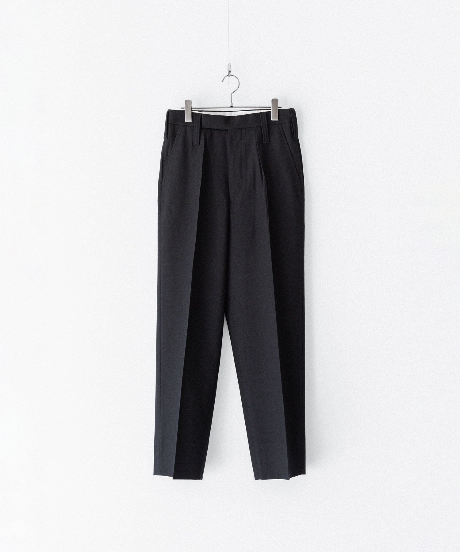 INTÉRIM インテリム MILITARY WOOL SERGE 1-TUCK FRENCH ARMY WIDE TAPERED TROUSERのBLACK 公式通販サイトsession福岡セレクトショップ