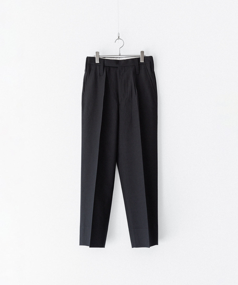 INTÉRIM インテリム MILITARY WOOL SERGE 1-TUCK FRENCH ARMY WIDE TAPERED TROUSERのBLACK 公式通販サイトsession福岡セレクトショップ