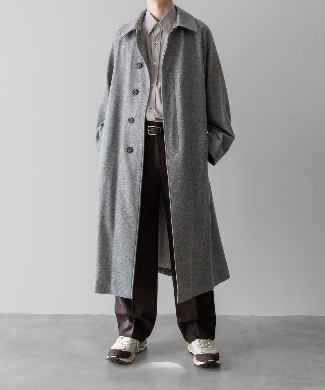 【INTÉRIM】CASHMERE DRAP HYPER BIG BELTED OVER COAT - GRAY