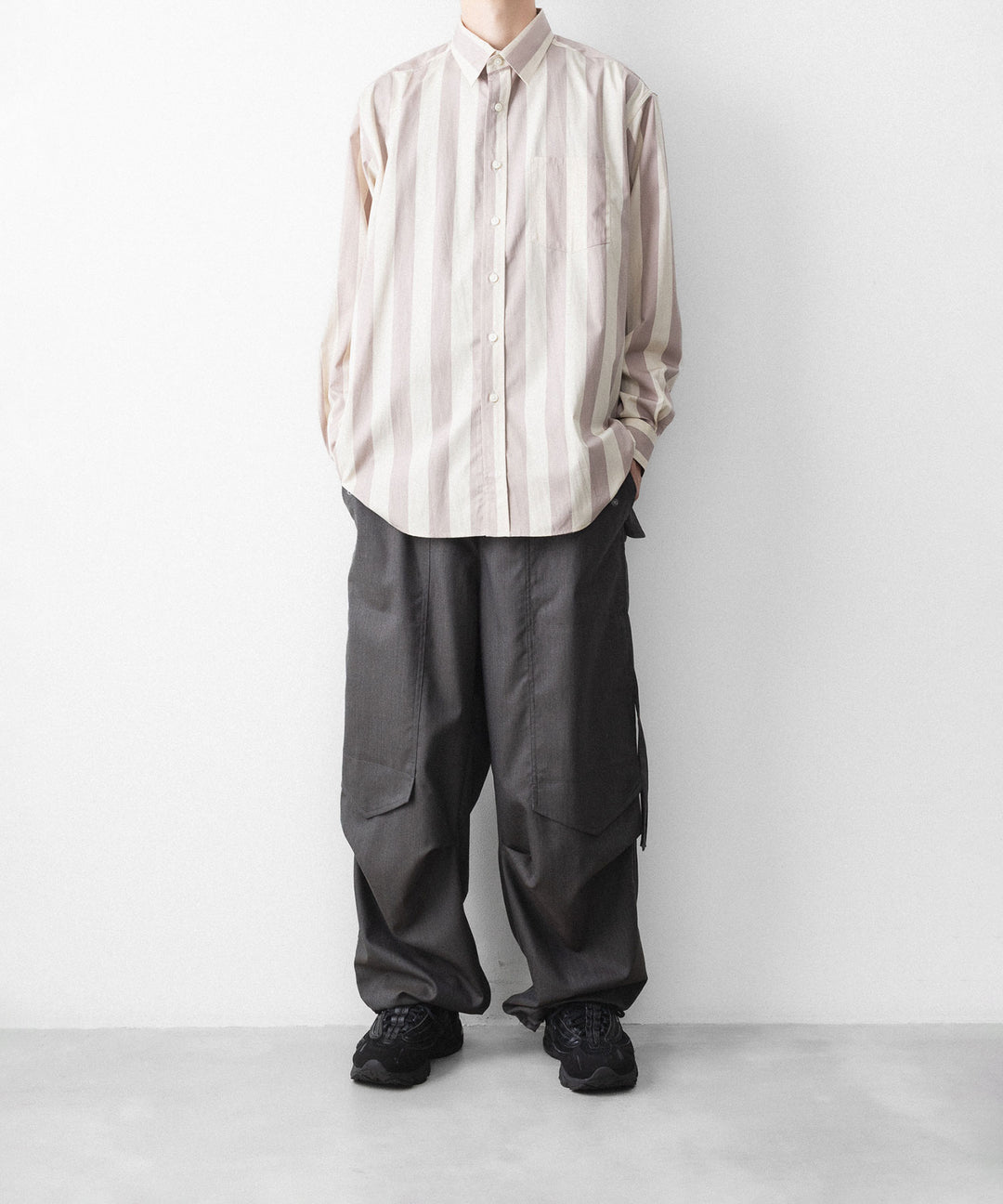REVERBERATE リバーバレイトのREGULAR COLLAR SHIRT-STのBEIGE×LAVENDER 公式通販サイトsession福岡セレクトショップ