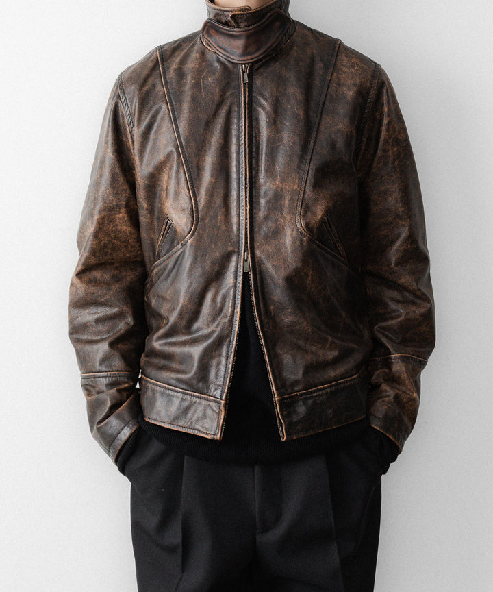 ANTHEM Aアンセムエー のRUSTY BUFFALO LEATHER ZIP BLOUSON - BROWNの公式通販サイトsession福岡セレクトショップ