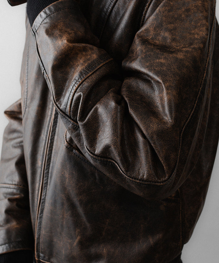 ANTHEM Aアンセムエー のRUSTY BUFFALO LEATHER ZIP BLOUSON - BROWNの公式通販サイトsession福岡セレクトショップ