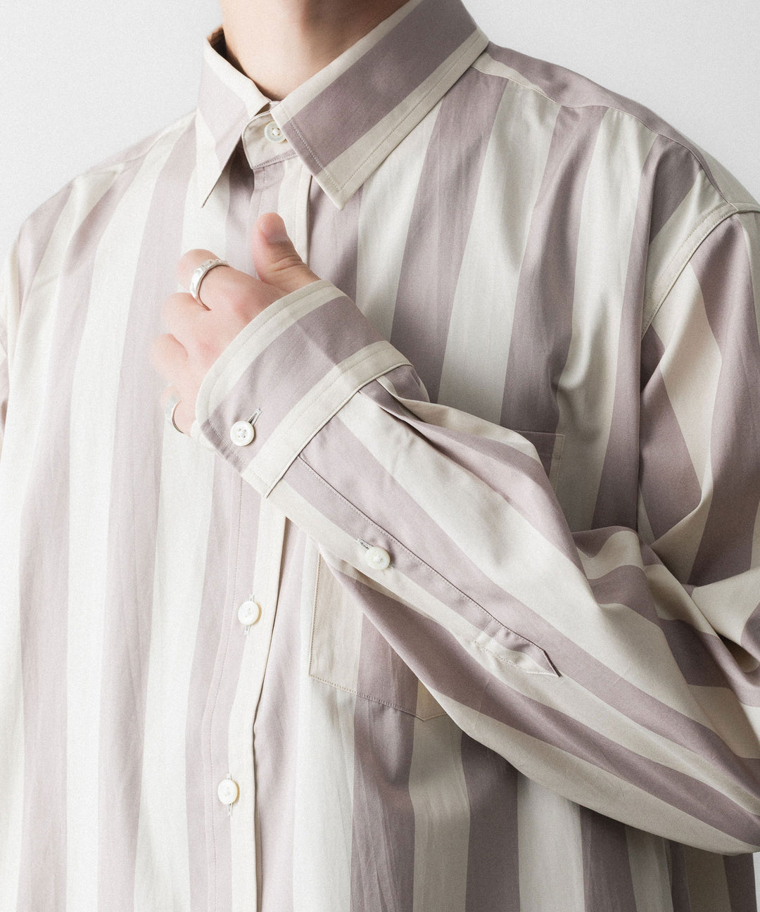 REVERBERATE リバーバレイトのREGULAR COLLAR SHIRT-STのBEIGE×LAVENDER 公式通販サイトsession福岡セレクトショップ