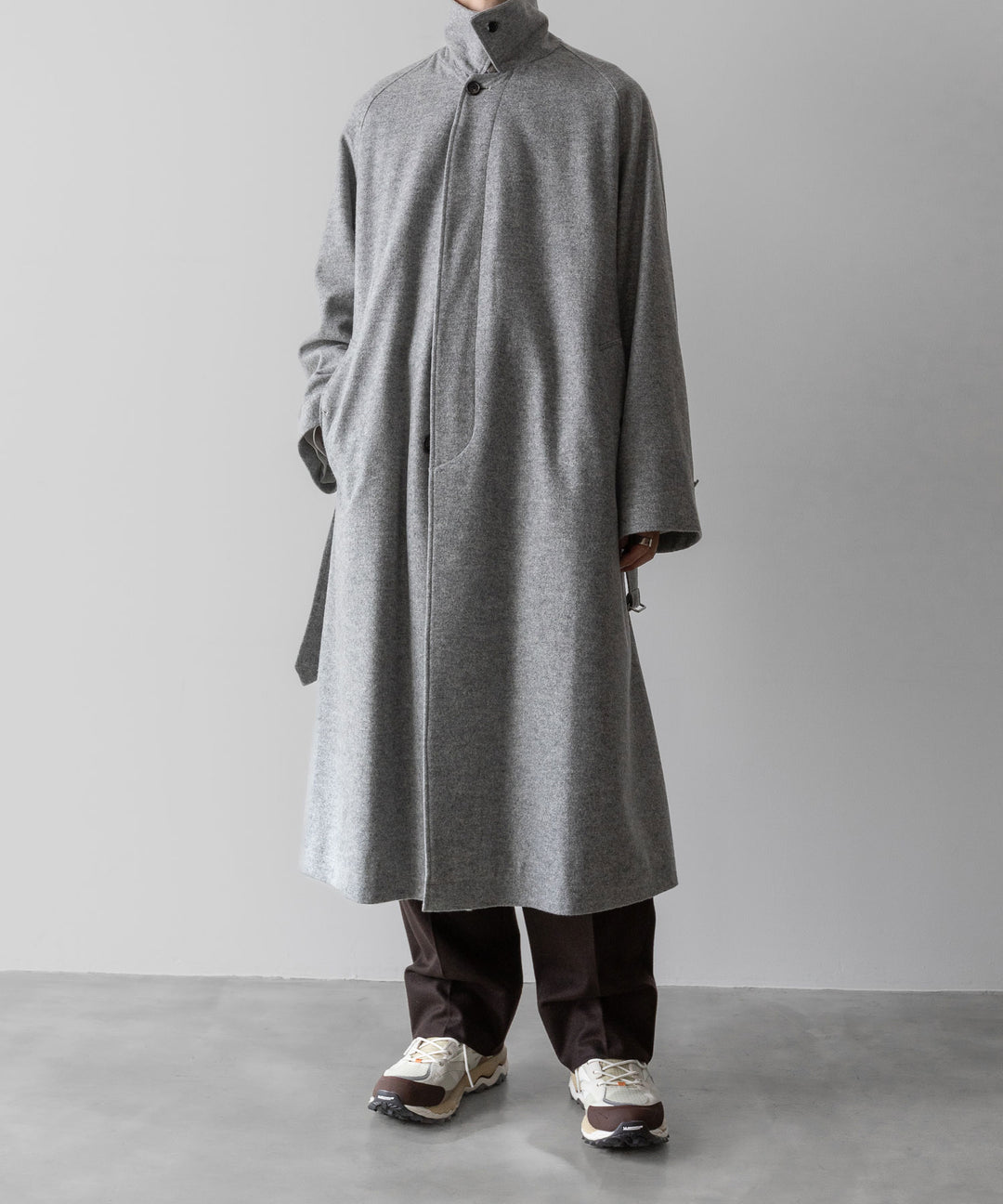 【INTÉRIM】CASHMERE DRAP HYPER BIG BELTED OVER COAT - GRAY