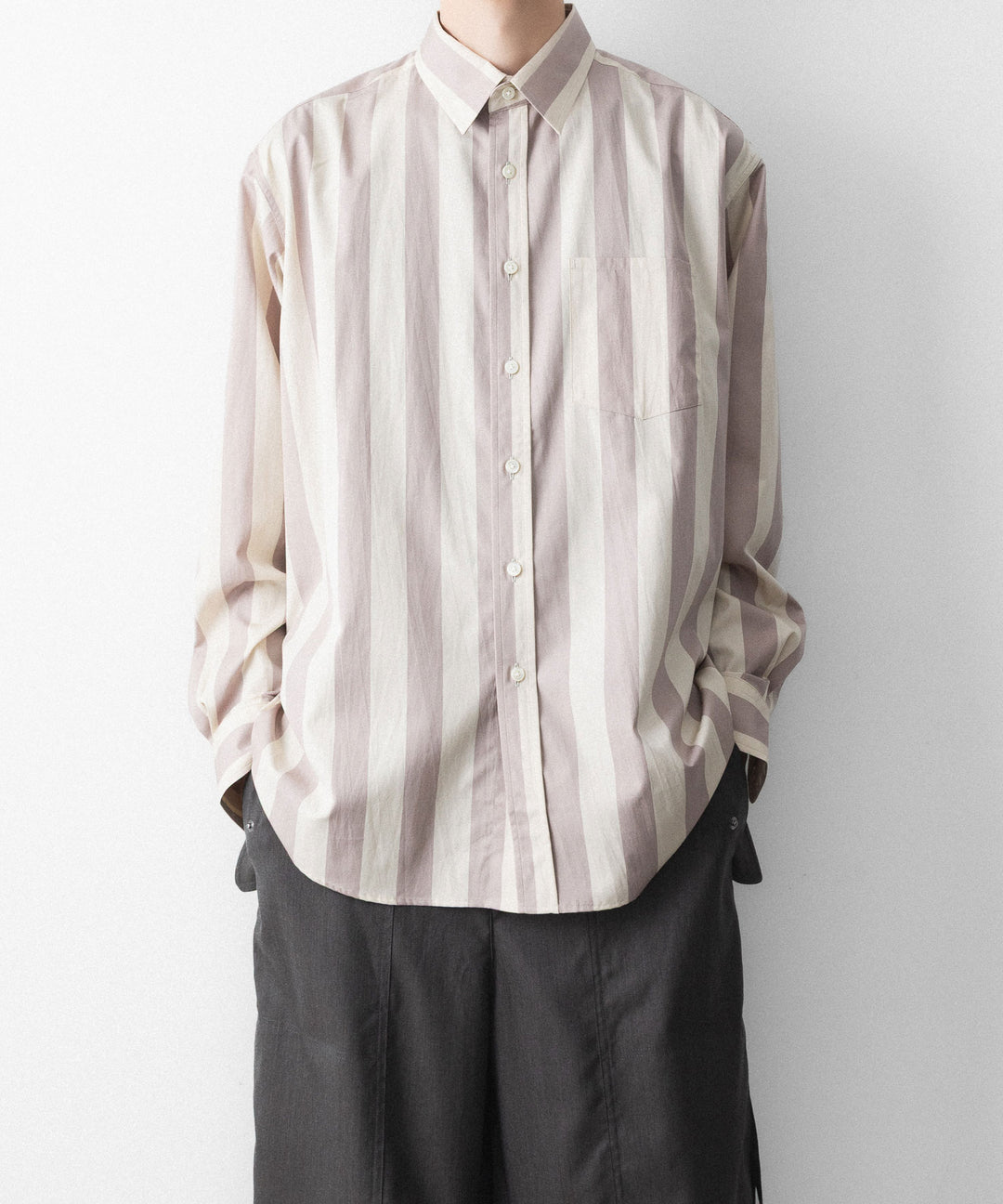 REVERBERATE リバーバレイトのREGULAR COLLAR SHIRT-STのBEIGE×LAVENDER 公式通販サイトsession福岡セレクトショップ