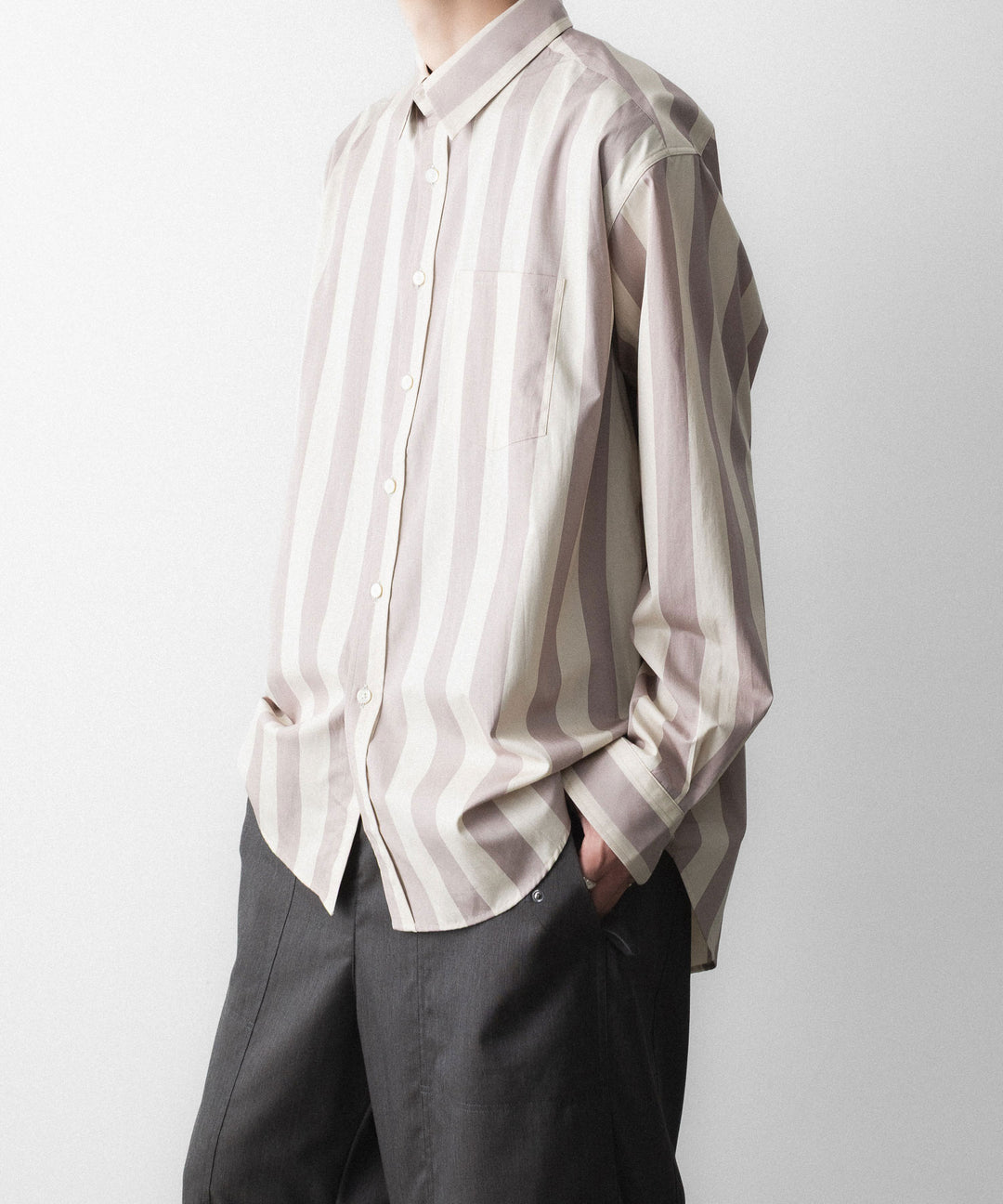 REVERBERATE リバーバレイトのREGULAR COLLAR SHIRT-STのBEIGE×LAVENDER 公式通販サイトsession福岡セレクトショップ