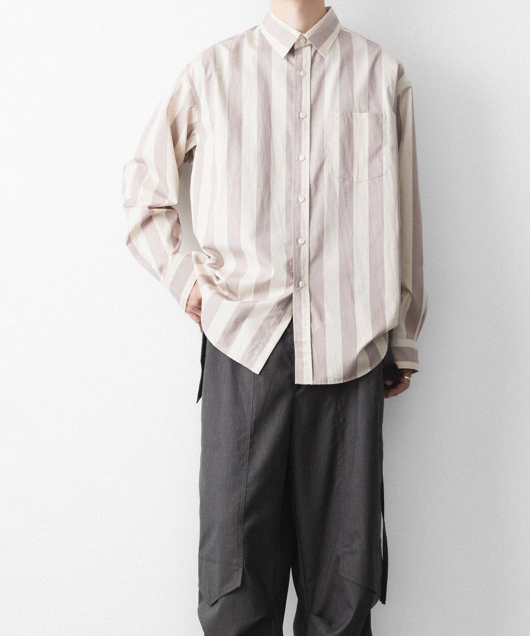 REVERBERATE リバーバレイトのREGULAR COLLAR SHIRT-STのBEIGE×LAVENDER 公式通販サイトsession福岡セレクトショップ