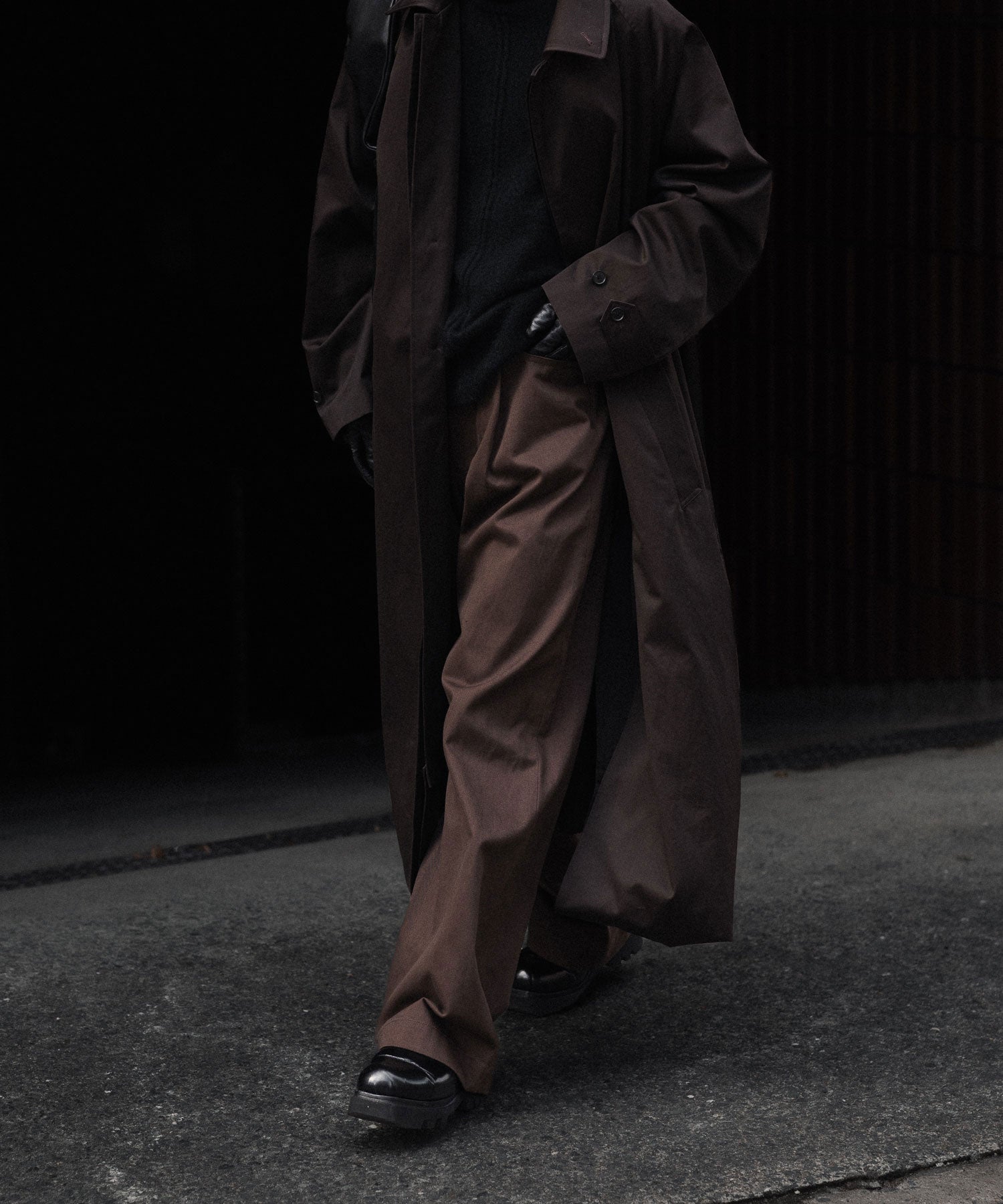 ssstein / シュタイン】BRUSHED CHINO ONE TUCK WIDE PANTS - BROWN