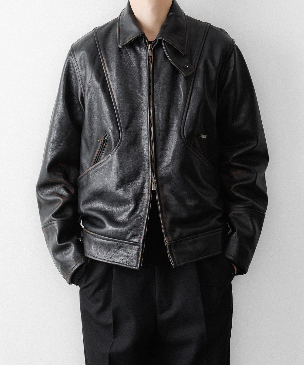 ANTHEM Aアンセムエー のCOW LEATHER VINTAGE ZIP BLOUSON - BLACKの公式通販サイトsession福岡セレクトショップ