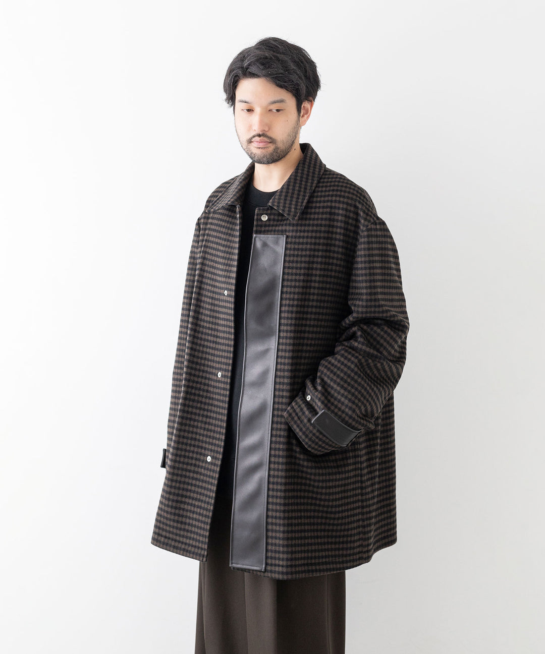 stein(シュタイン)の23AWコレクションLEATHER FLY FRONT LONG JACKETのGINGHAM