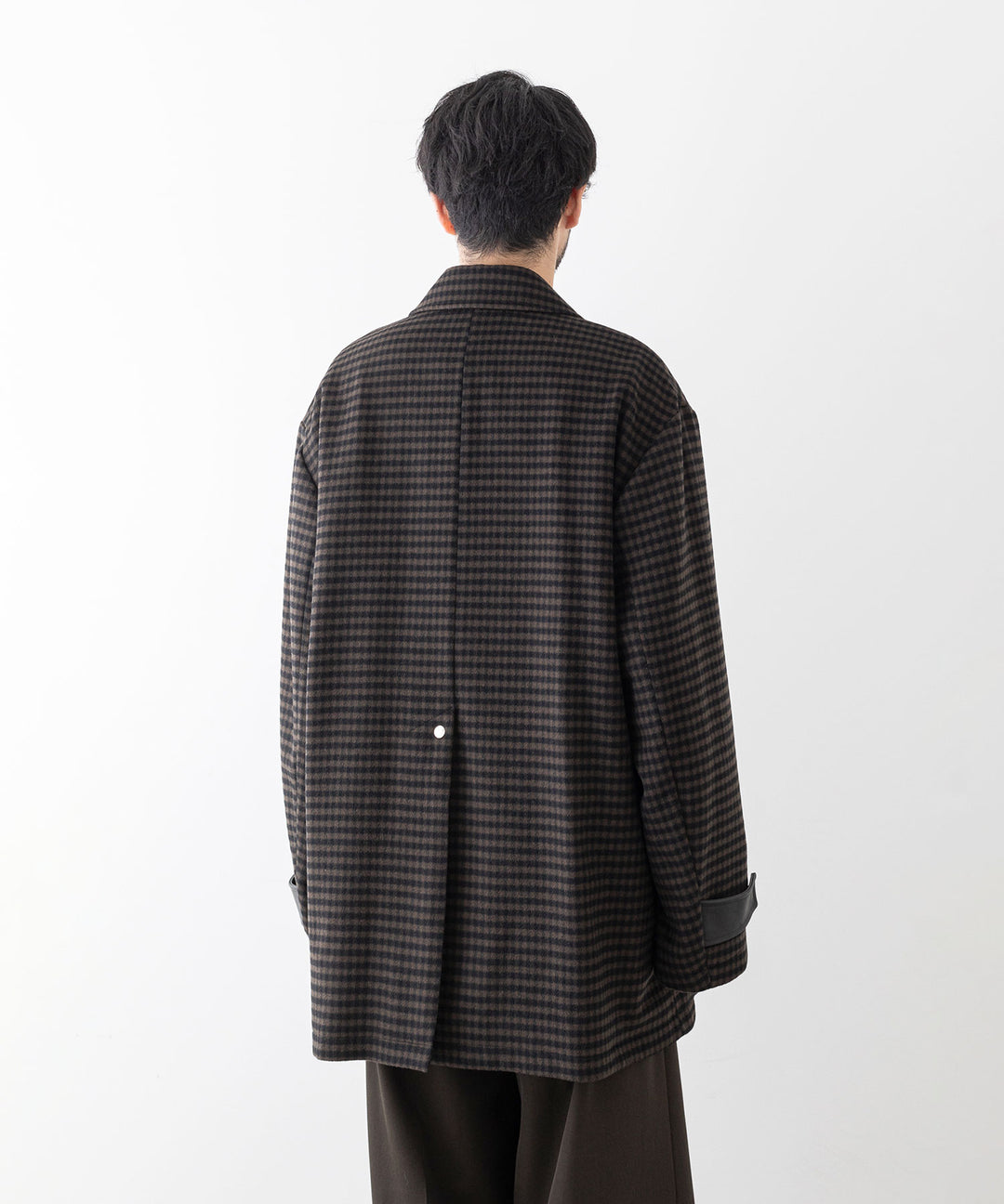 stein(シュタイン)の23AWコレクションLEATHER FLY FRONT LONG JACKETのGINGHAM