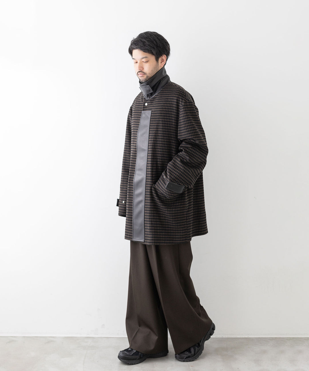 stein(シュタイン)の23AWコレクションLEATHER FLY FRONT LONG JACKETのGINGHAM