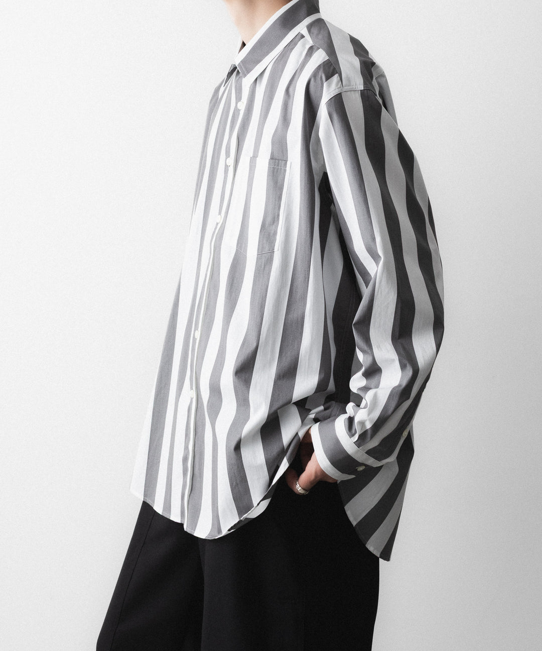 REVERBERATE リバーバレイトのREGULAR COLLAR SHIRT-STのWHITE×CHARCOAL 公式通販サイトsession福岡セレクトショップ