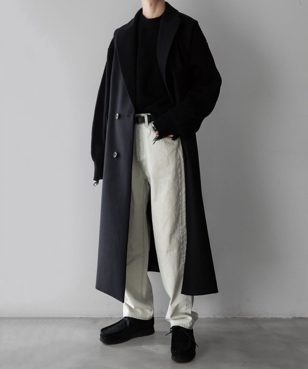 【stein】NO SLEEVE LONG COAT - BLACK (MELTON)
