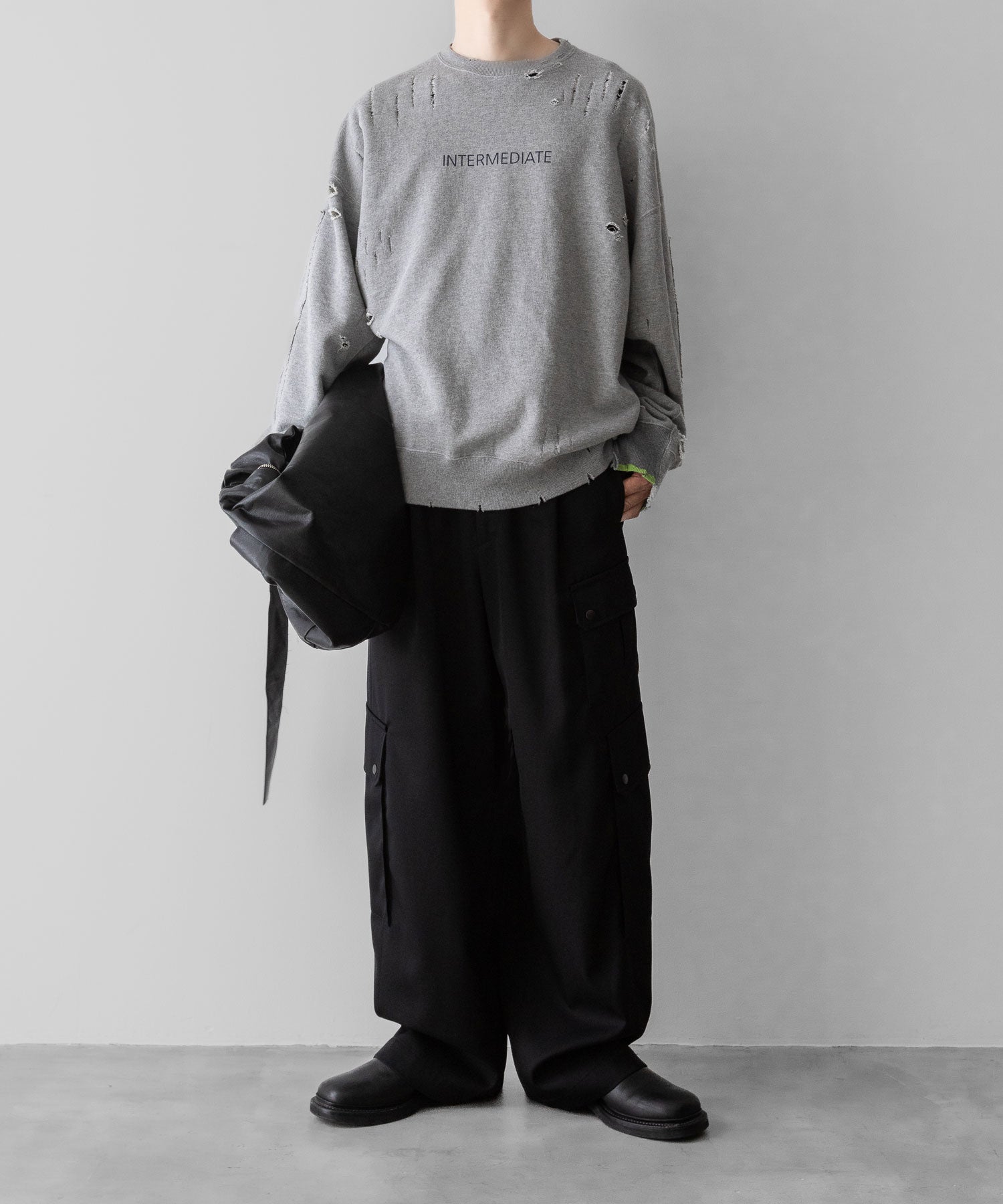 【ssstein】OVERSIZED REBUILD SWEAT LS - TOP GREY