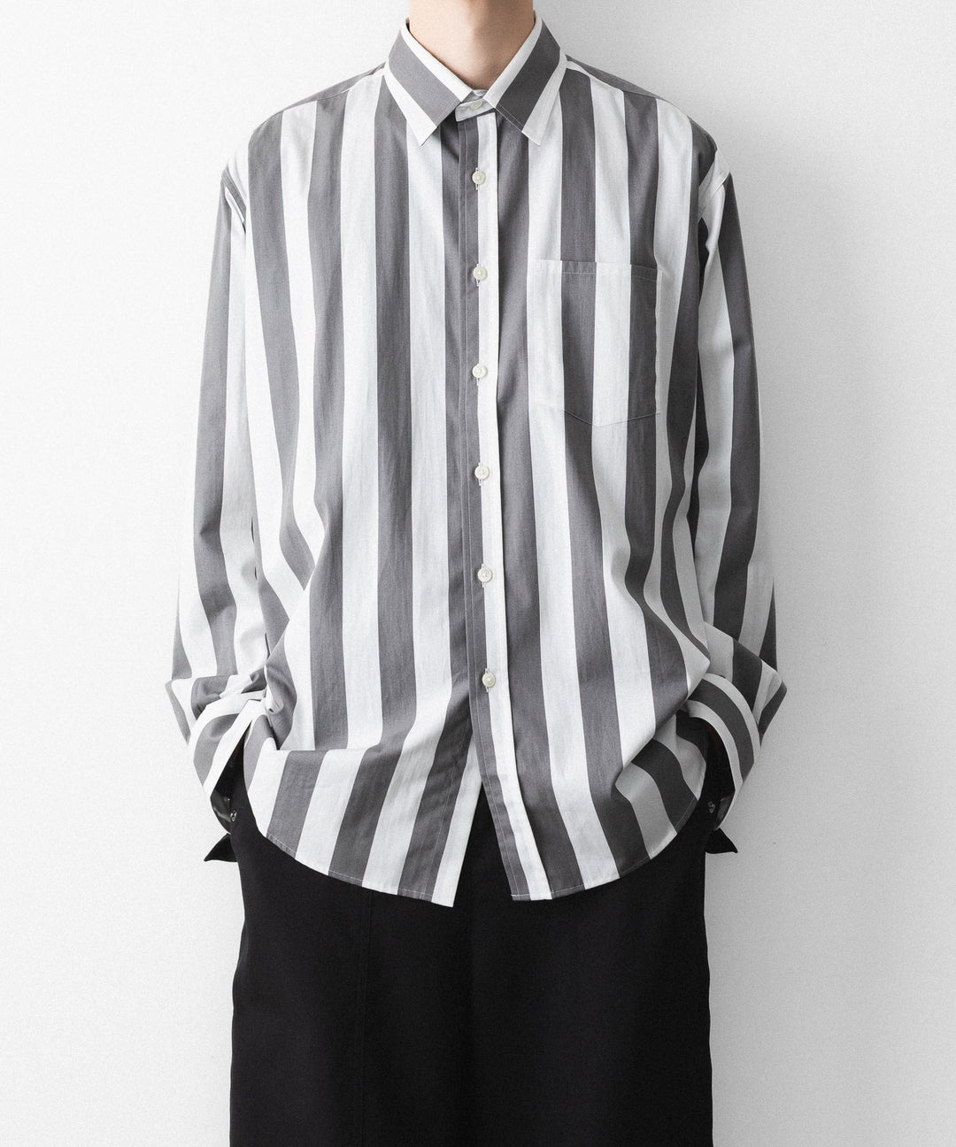 REVERBERATE リバーバレイトのREGULAR COLLAR SHIRT-STのWHITE×CHARCOAL 公式通販サイトsession福岡セレクトショップ