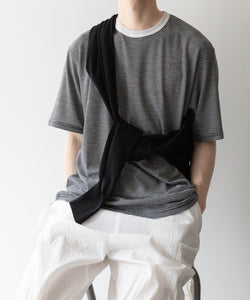 【ssstein】STRIPED WOOL OVERSIZED SHORT SLEEVE TEE - OFF