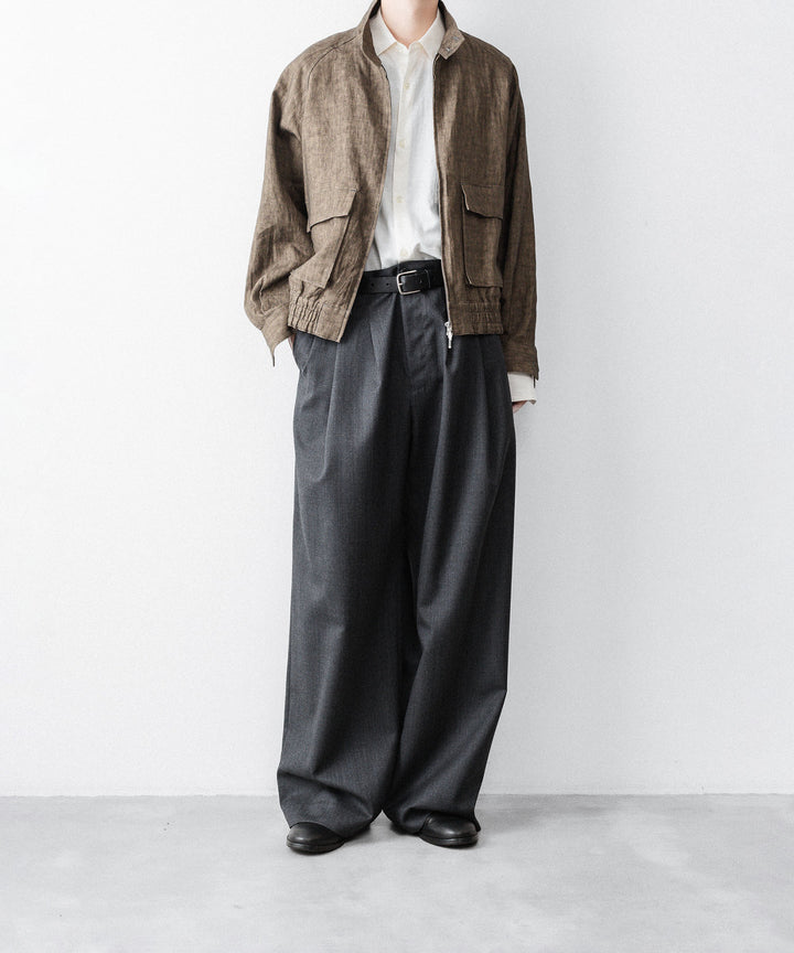 nakedgauge(ネイキッドゲージ)のWOOL GABARDINE 3PLEAT WIDE SLACKS - CHARCOAL GRAYの公式通販サイトsession福岡セレクトショップ