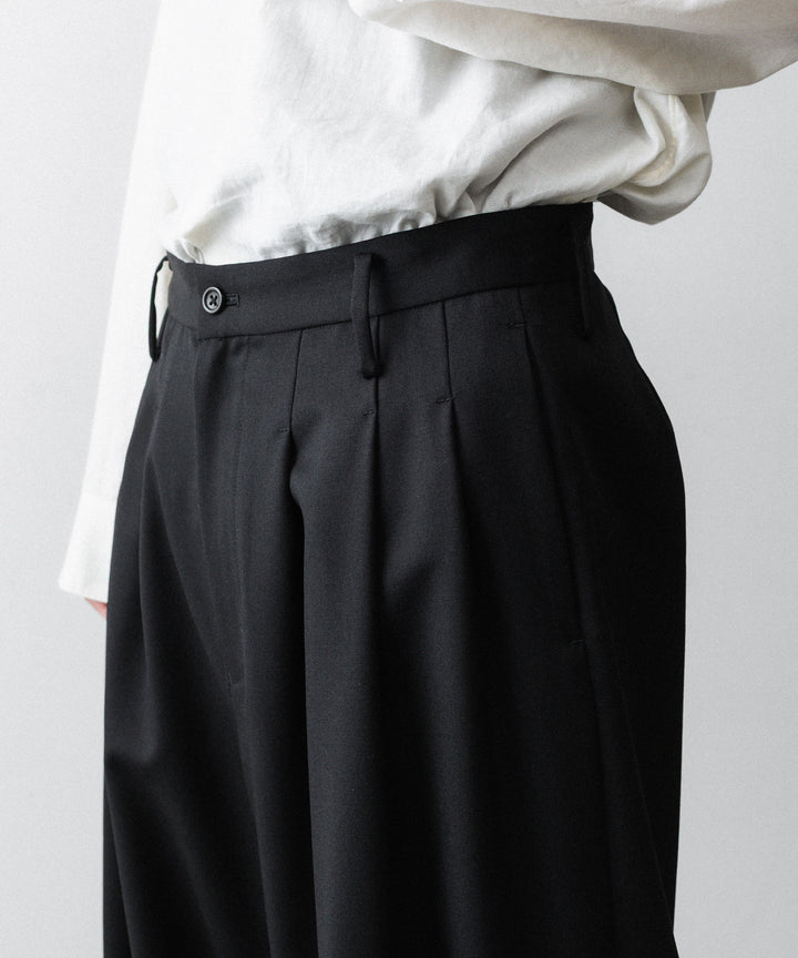 nakedgauge(ネイキッドゲージ)のWOOL GABARDINE 3PLEAT WIDE SLACKS - BLACKの公式通販サイトsession福岡セレクトショップ