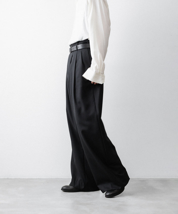 nakedgauge(ネイキッドゲージ)のWOOL GABARDINE 3PLEAT WIDE SLACKS - BLACKの公式通販サイトsession福岡セレクトショップ