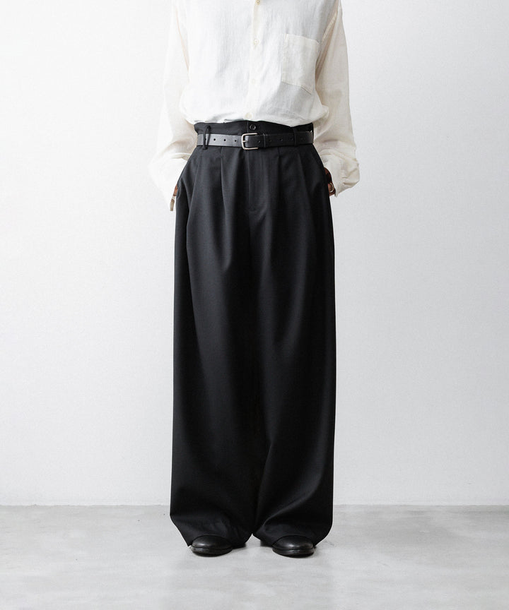 nakedgauge(ネイキッドゲージ)のWOOL GABARDINE 3PLEAT WIDE SLACKS - BLACKの公式通販サイトsession福岡セレクトショップ