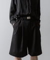 【ssstein】 WIDE EASY SHORT TROUSERS(2/90 WOOL GABARDINE) - BLACK