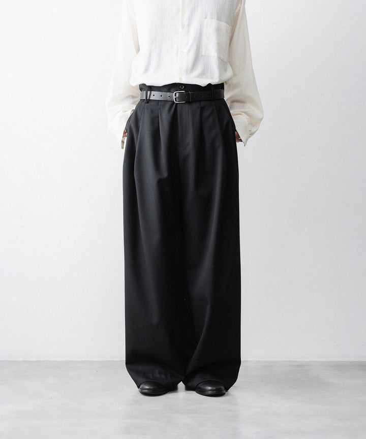 nakedgauge(ネイキッドゲージ)のWOOL GABARDINE 3PLEAT WIDE SLACKS - BLACKの公式通販サイトsession福岡セレクトショップ