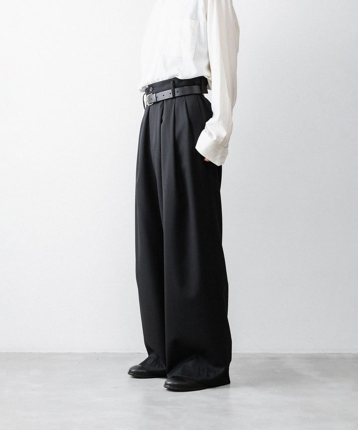 nakedgauge(ネイキッドゲージ)のWOOL GABARDINE 3PLEAT WIDE SLACKS - BLACKの公式通販サイトsession福岡セレクトショップ