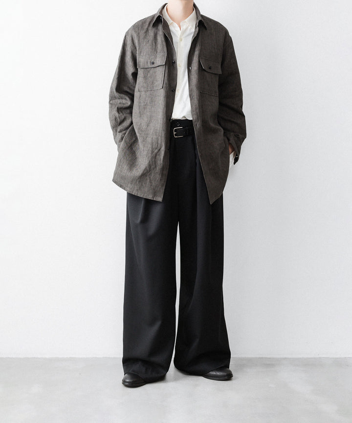 nakedgauge(ネイキッドゲージ)のWOOL GABARDINE 3PLEAT WIDE SLACKS - BLACKの公式通販サイトsession福岡セレクトショップ