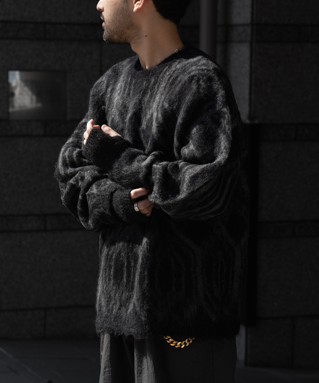 【ANTHEM A】ALPACA WOOL INTASIA KNIT PULLOVER - BLACK
