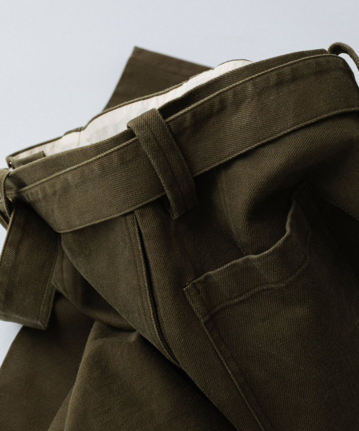 【INTÉRIM】   HEAVY PIMA TWILL  BELTED MIL BAGGY TROUSER - ARMY GREEN
